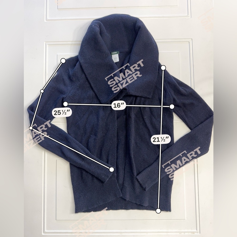 J. Crew Womens Sz S Navy Blue Exaggerated Neck Wool Cashmere Cardigan Open Front - Picture 3 of 4